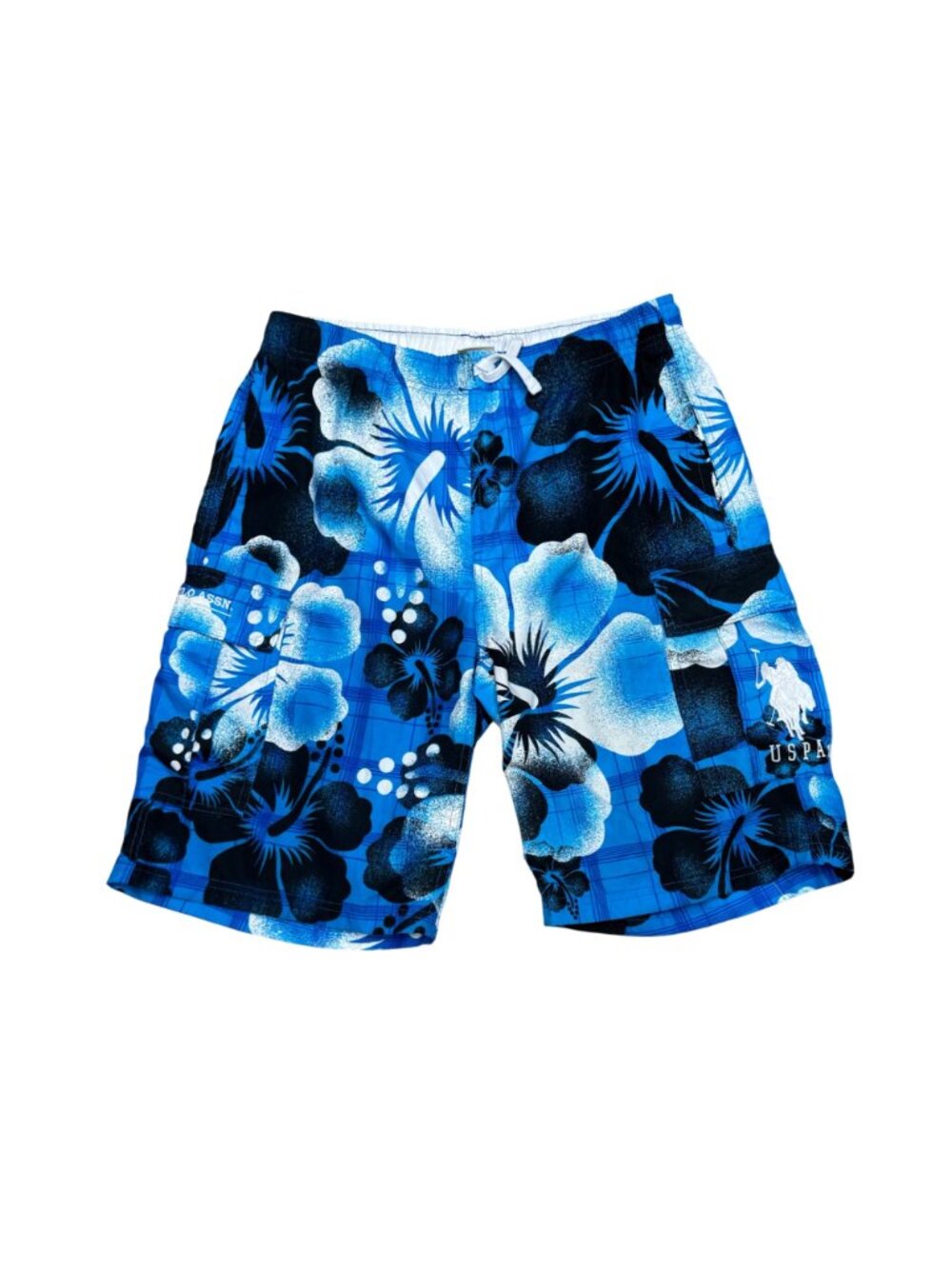 U.S. Polo Assn. Mens Blue Floral Swim Trunks Medium Hawaiian Print Stretch Waist - Picture 7 of 10